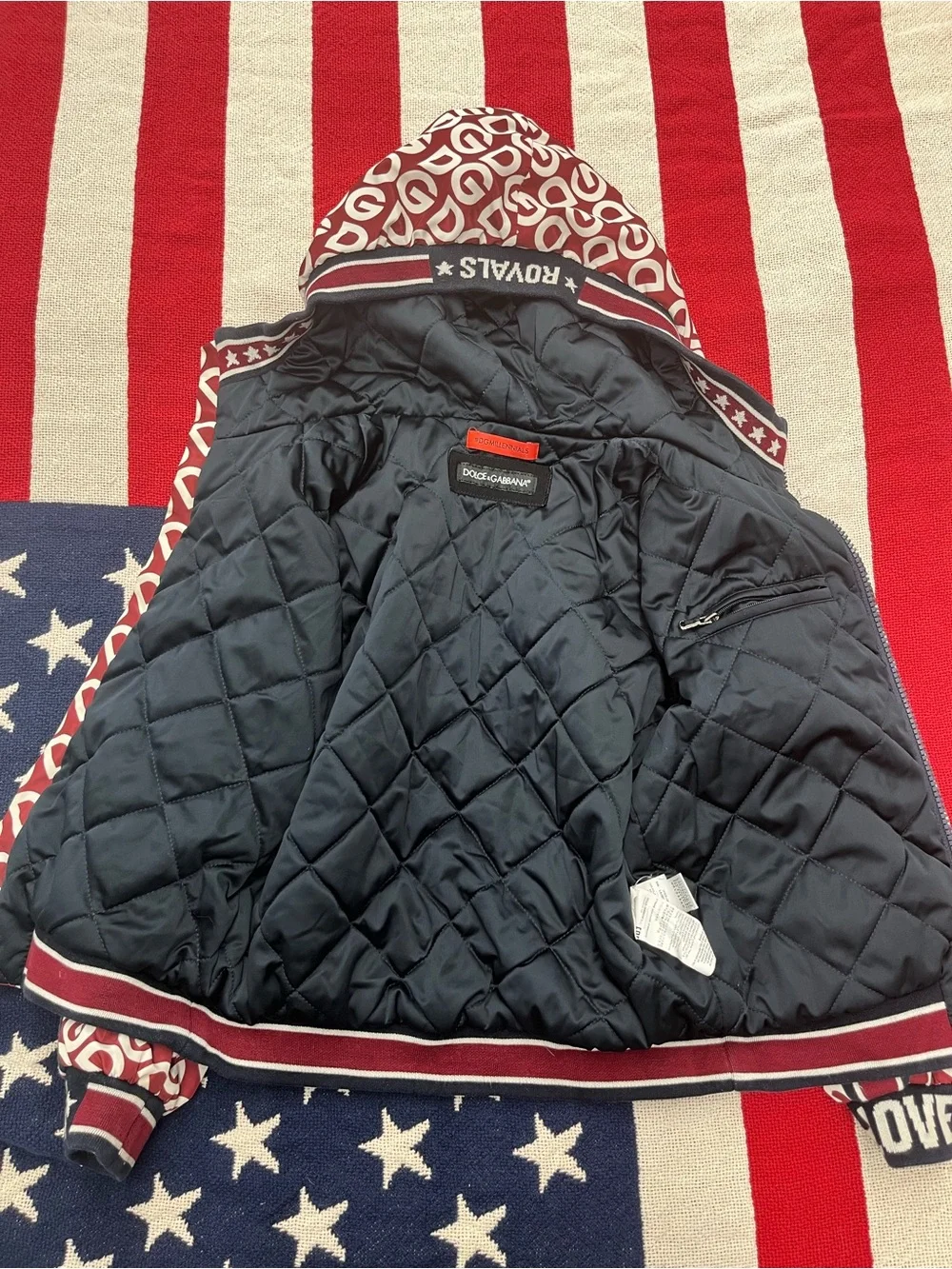 Dolce & Gabbana Burgundy Logo-Print Kids Puffer Jacket Boys Size 5